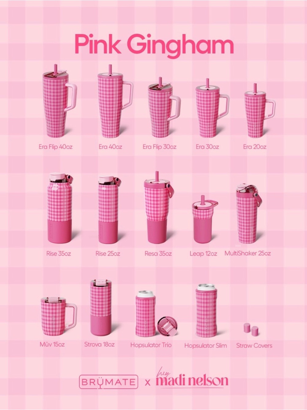 NIB • Brumate x Madi Nelson Pink Gingham Resa 35oz Tumbler • SOLD OUT - Picture 2 of 16